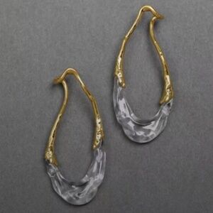 Clear Resin Goldtone Irregular Hoop Earrings Alexis Bittar Style Dream Rain